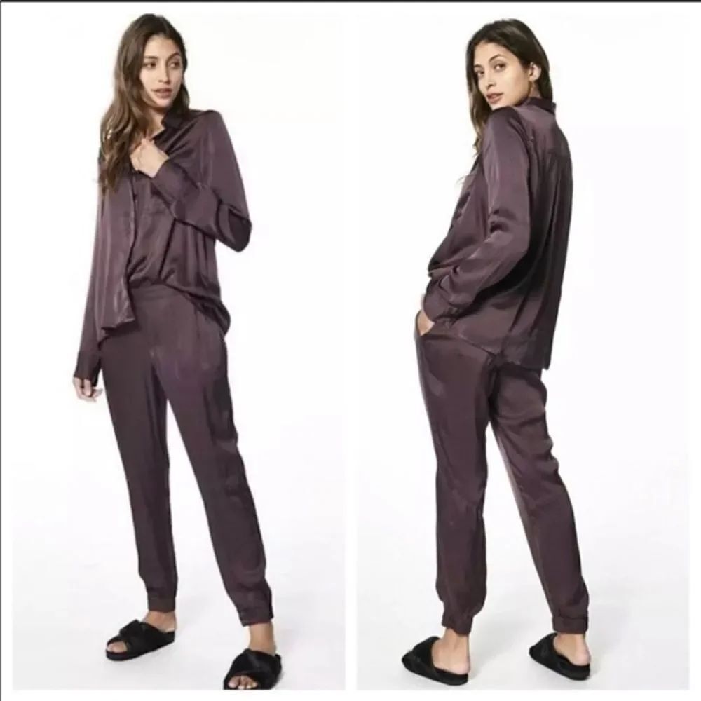 ✨ Young Fabulous & Broke Jensen Chocolate Brown Satin Jogger ✨